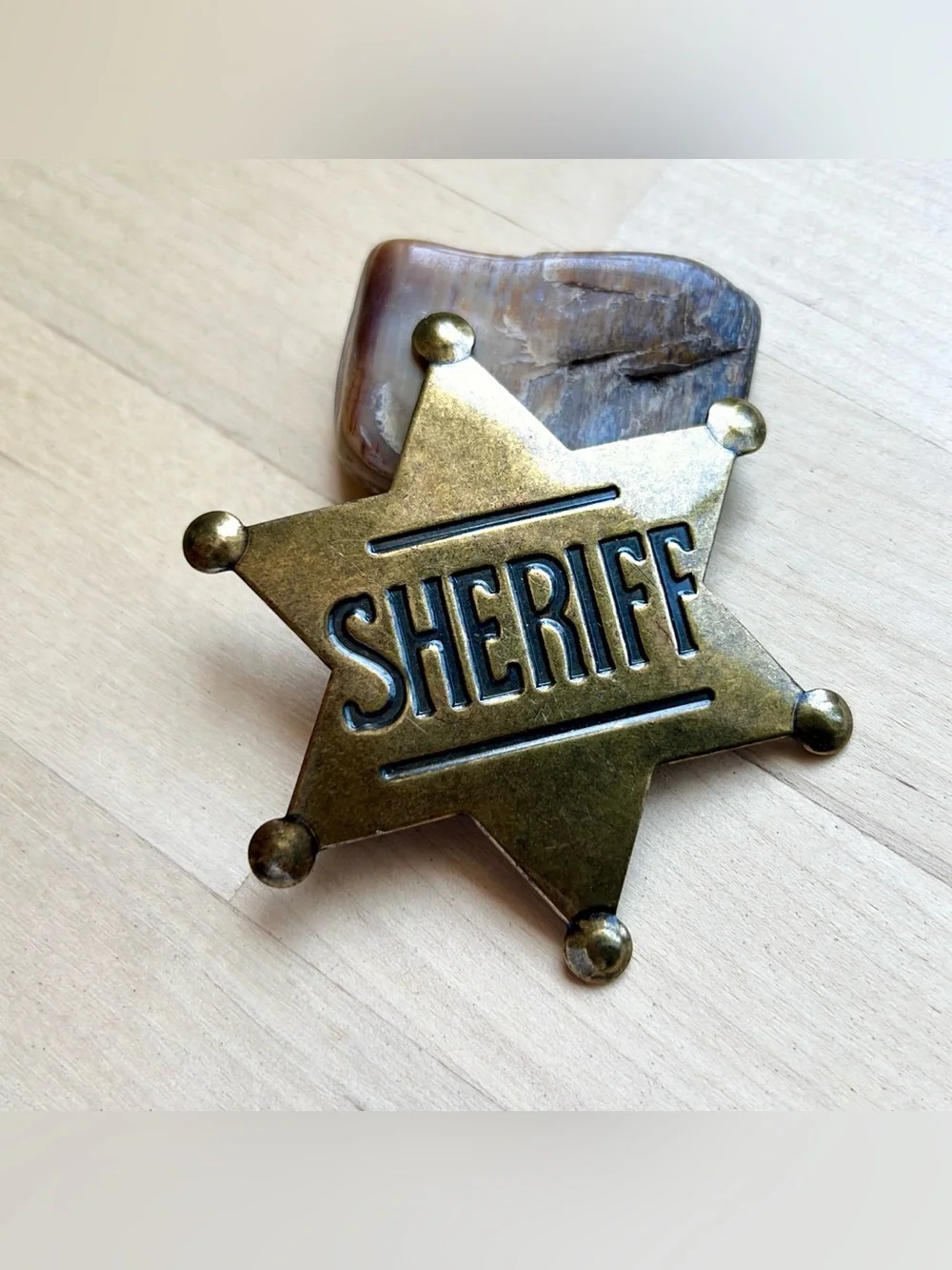 Vintage Brass Gold SHERIFF Star Police Wester Cowboy Metal Brooch Badge Pin